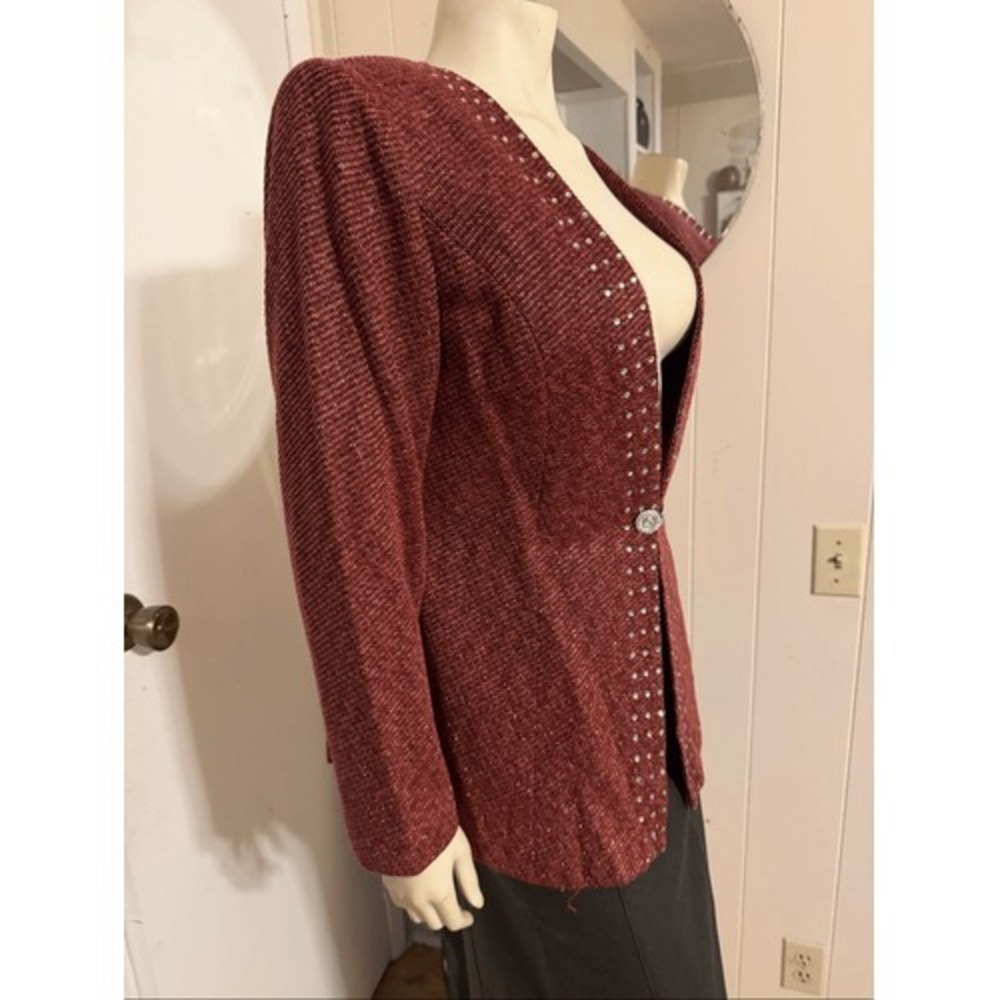 Stunning Donna Vinci Couture Rust  Jeweled  Shimmering Jacket 8 - Picture 3 of 5